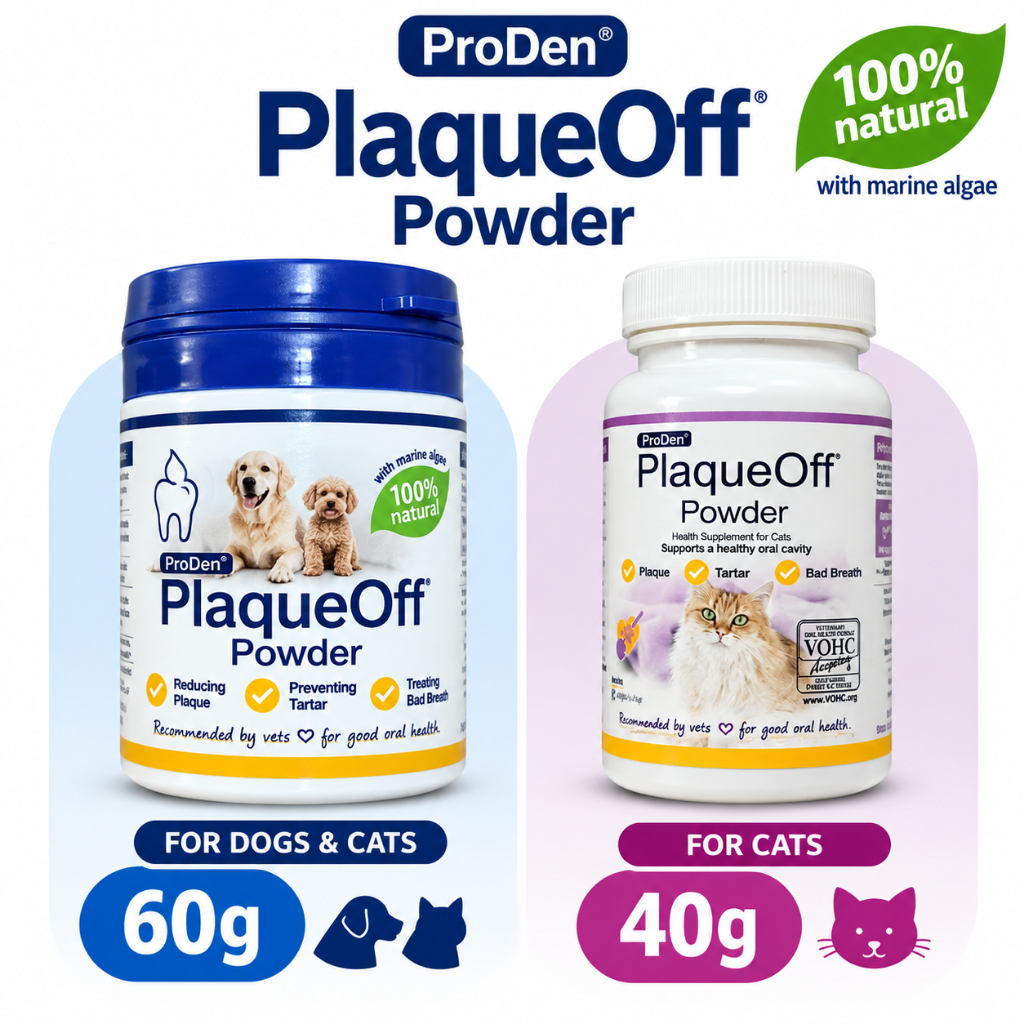 ProDen PlaqueOff Powder 60g สําหรับสัตว์เลี้ยง - Cat & Dog Breath Freshener - Plaque & Tartar Remover สําหรับสัตว์เลี้ยงดูแลช่องปาก