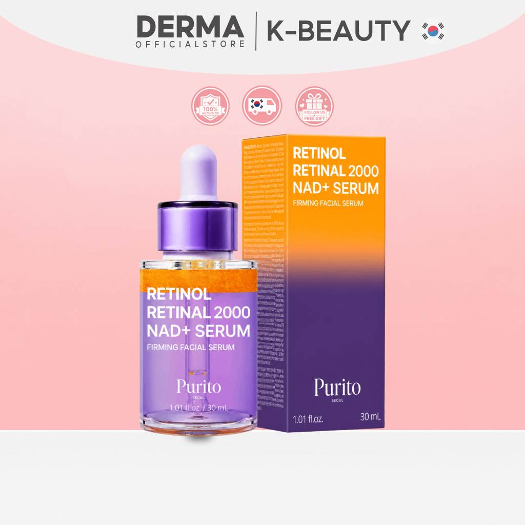 Purito Retinol Retinal 2000 NAD+ Serum 30ml - Retinol 0.1% + Retinal 0.1% เซรั่มบํารุงผิวหน้าต่อต้าน