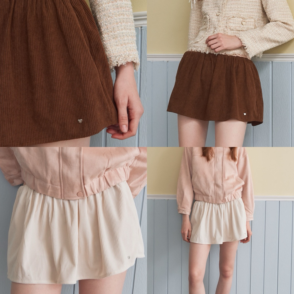 [umore.made] Munchie mini skirt กระโปรงเอวต่ำ ซับในกางเกง ผ้าลูกฟูกดีไซน์สวย เอวสม็อค ทรงน่ารักมาก แ