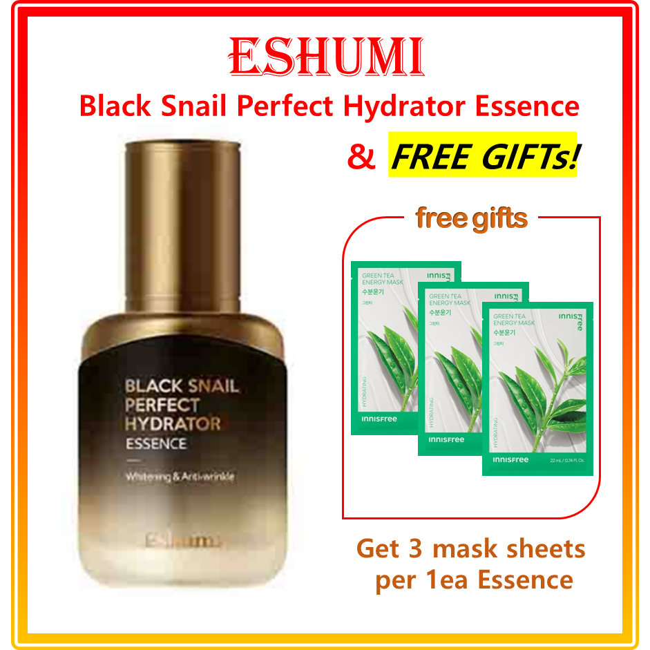 Eshumi Black Snail Perfect Hydrator Essence  (Free gift★ innisfree Energy Mask X 3EA) / Eshumi Black