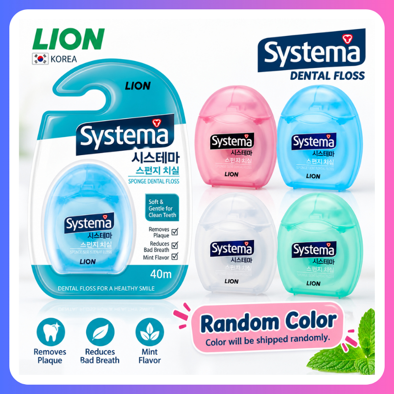 LION Systema Sponge Dental Floss 40M | ไหมขัดฟันแบบขยายได้ 3 มิติ | ไหมขัดฟันมิ้นต์แว็กซ์ | สีสุ่ม |