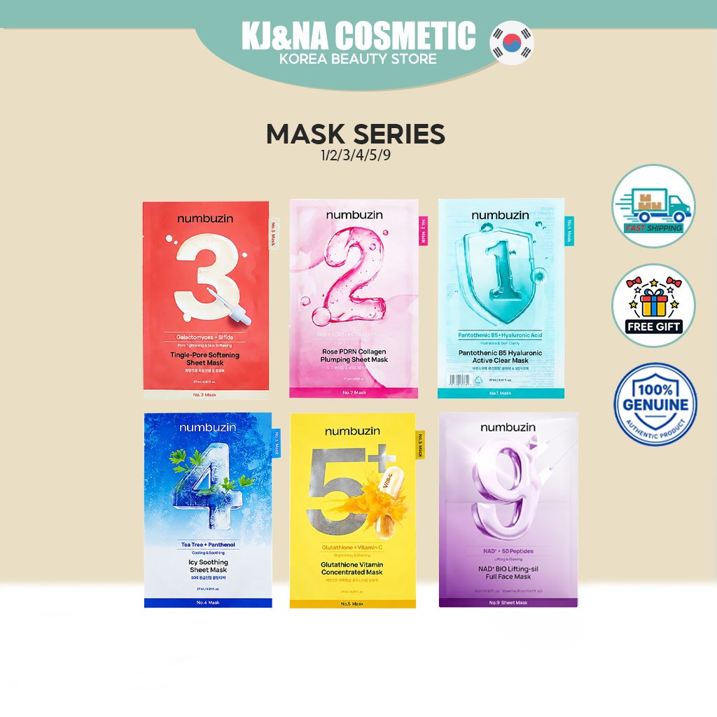 Numbuzin Sheet Mask Series No.1/2/3/4/5/9 Hydrating Brightening Pore Care Calming