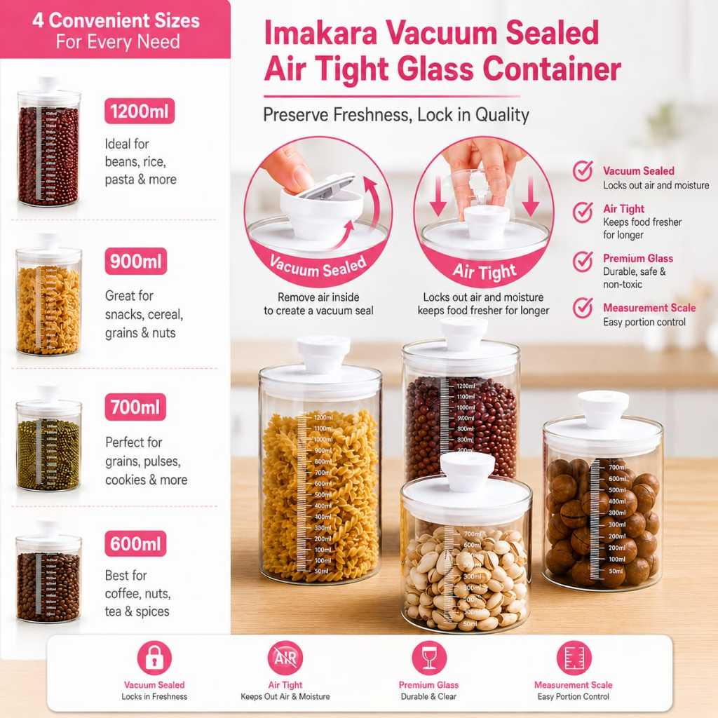 Imakara Vacuum Sealed +air กระปุกแน่น ภาชนะแก้ว Coffee Bean