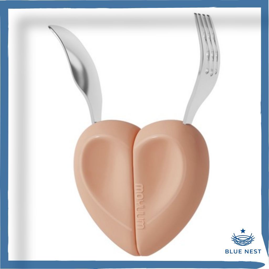 MOYUUM Self Feeding ชุดช้อนและส้อมเด็ก Heart Design สแตนเลส 304 อุปกรณ์ฝึกซ้อมเด็กวัยหัดเดิน Made in