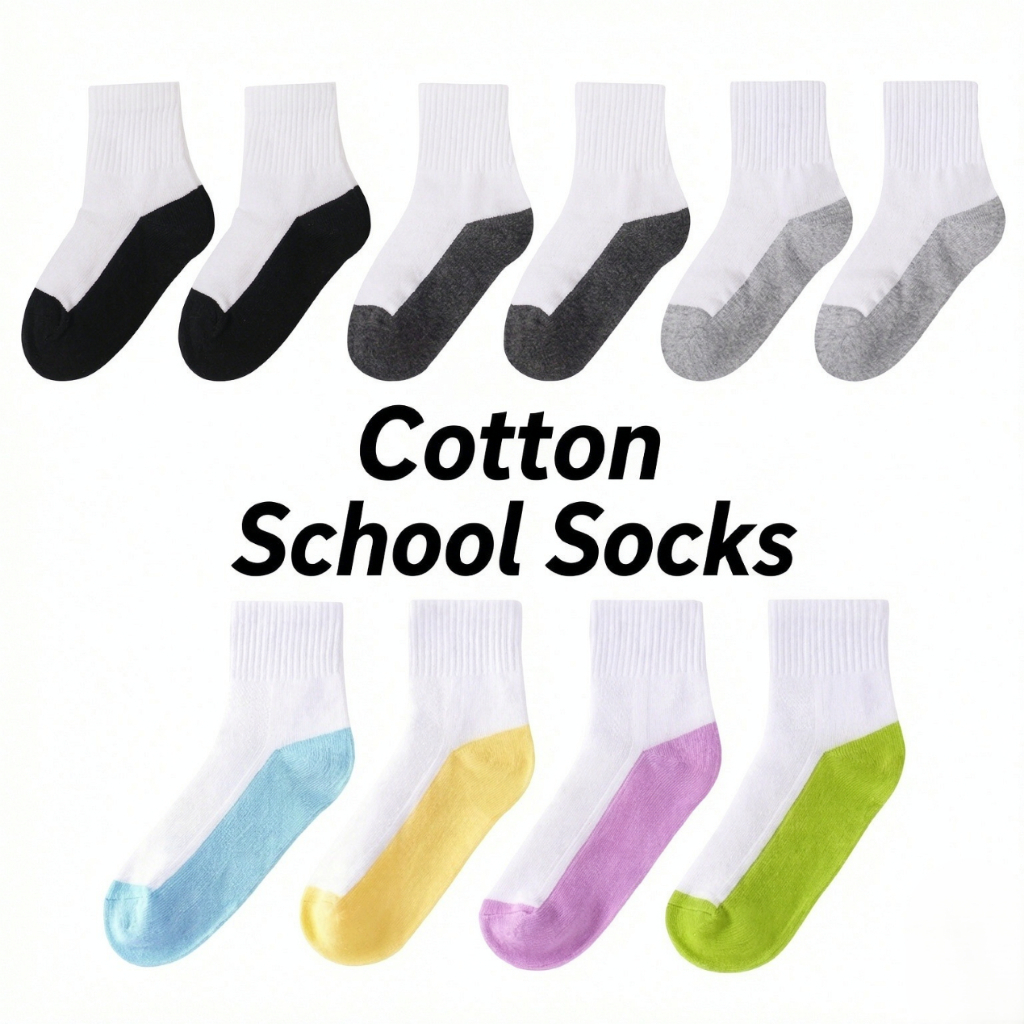 SGPremium Cotton School Socks Breathable Sweat-Absorbing Sports Socks Unisex School Children Socks
