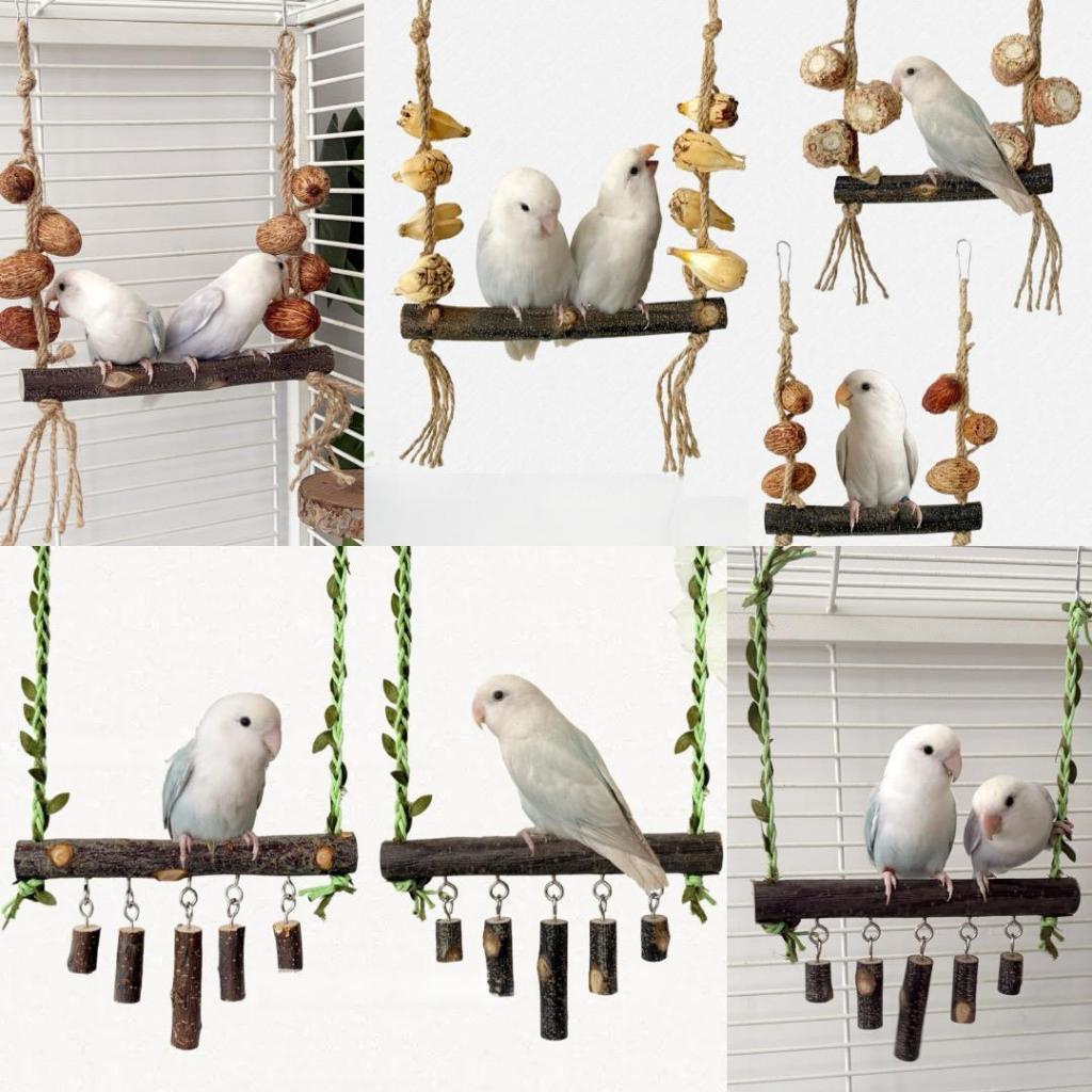 Handmade Parrot Swing ผลไม้ String Bird ของเล่นไม้ Perch Claw Sharpening Stick