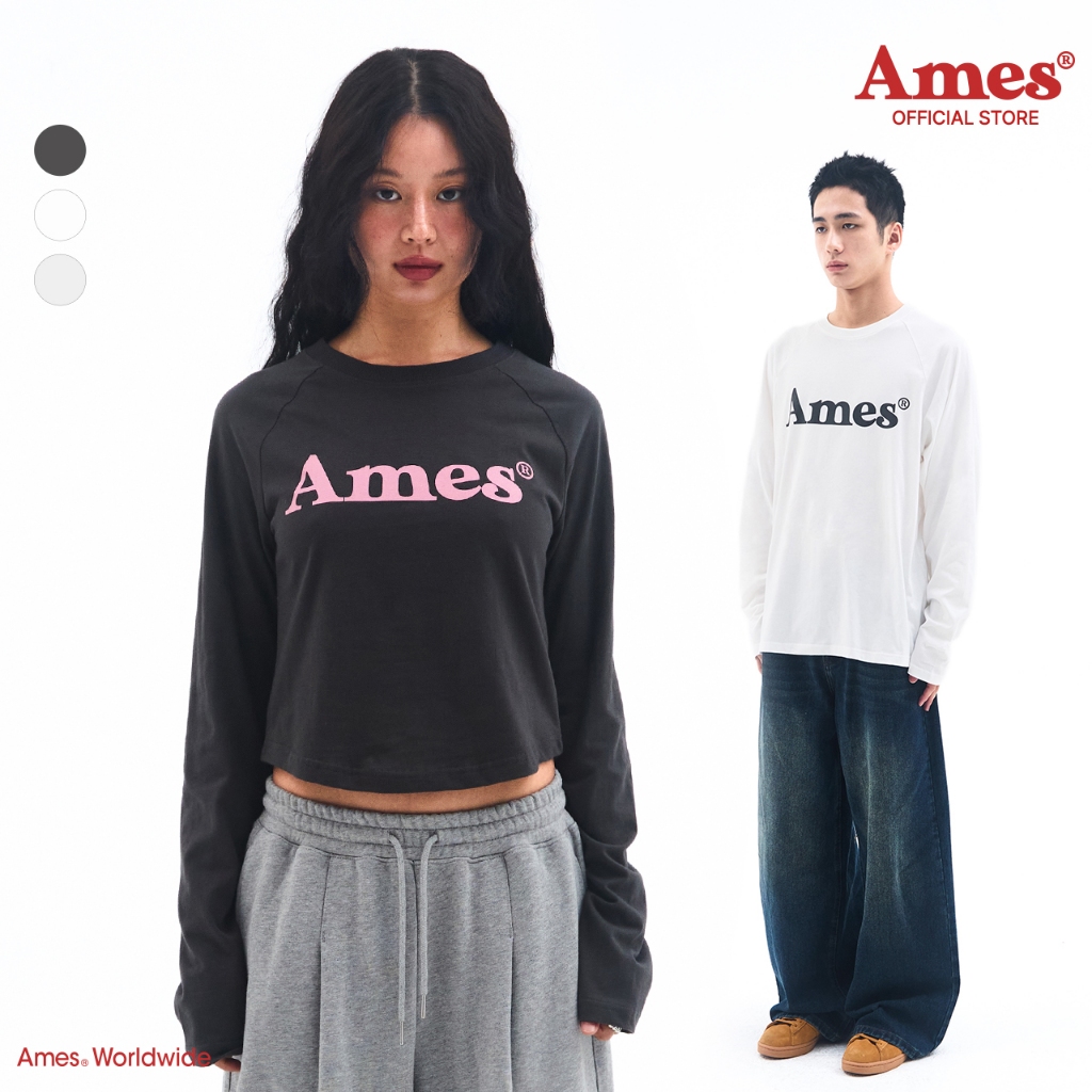 [AMES] BASIC LOGO LONGSLEEVE TEE_สไตล์เกาหลี