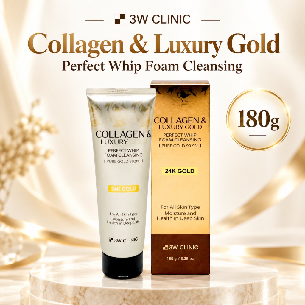 [3W CLINIC] Collagen & Luxury Gold Perfect Whip Foam Cleanser 180g น้ํายาทําความสะอาดผิวหน้า