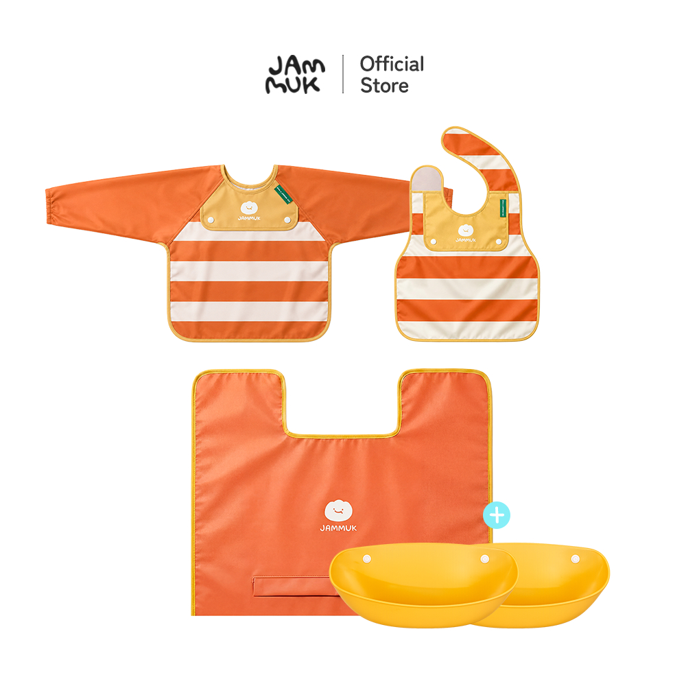 [Malang Honey] JAMMUK ผ้ากันเปื้อนเด็กฝึกทาน กันน้ำ พร้อมแผ่นคลุมโต๊ะ กระเป๋ารับอาหารถอดได้ แขนกุด/แขนยาว ใช้งานได้หลากหลาย