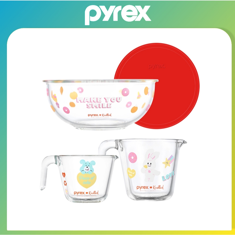 [KOREA Costco] ถ้วยตวง Pyrex Knotted & ชามผสม ชุด 4 ชิ้นพร้อมฝาปิด – แก้วทนความร้อน