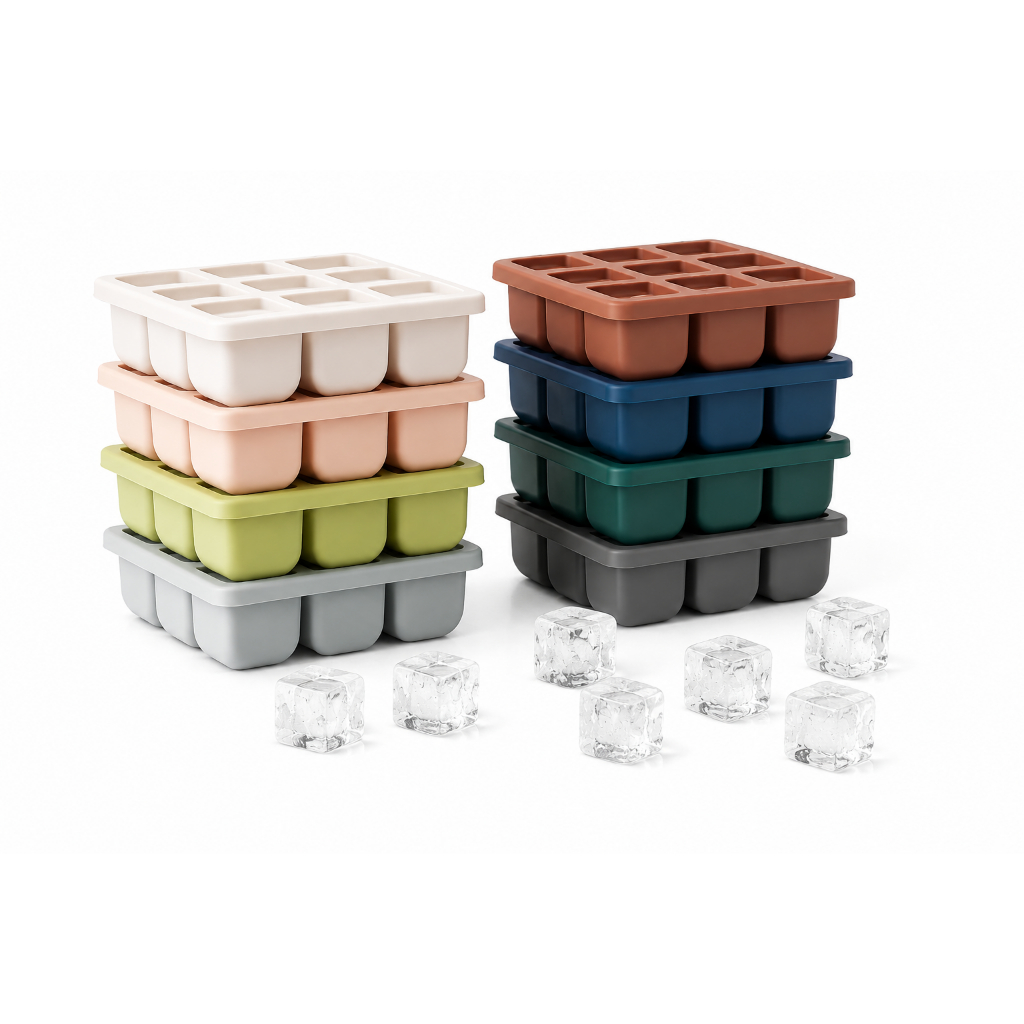 ถาดทําน้ําแข็งซิลิโคนแพลทินัมพร้อมฝาปิด (9-Cube / 15-Cube)