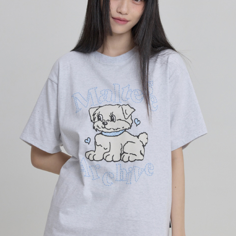 [จากเกาหลี ] WAIKEI เสื้อยืดแขนสั้น Vintage Cloud Archive Stitch