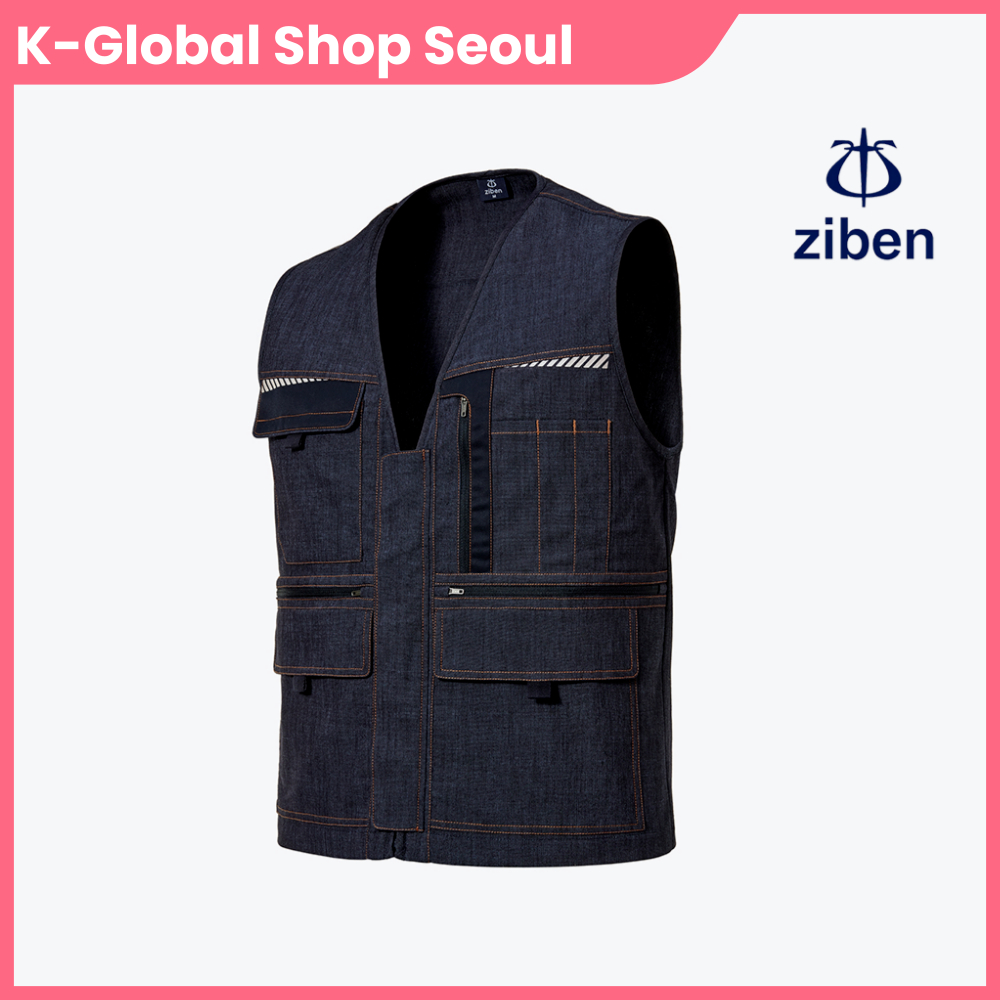 ZIBEN ZB-V1921 ผู้ชายฤดูใบไม้ผลิฤดูร้อนทํางานเสื้อกั๊กสีฟ้าน้ําหนักเบายืดหลายกระเป๋ายูทิลิตี้ความปลอ