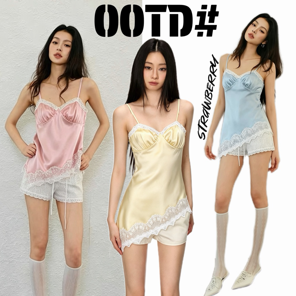 STRพร้อมส่ง🌷Satin top สายเดี่ยว ผ้าซาติน พรีเมียม ดีไซน์ผูกหลัง แต่งชายลูกไม้นุ่ม ใส่สบาย หลายสี แฟชั่นเซ็กซี่ผู้หญิง