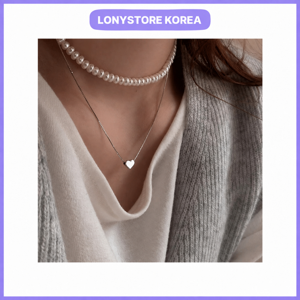 [julius] สร้อยคอหัวใจก้อนเหล็กผ่าตัด JSB-504 1 ชิ้น / สร้อยคอเกาหลี / Chunky Heart Design โดย LONYST
