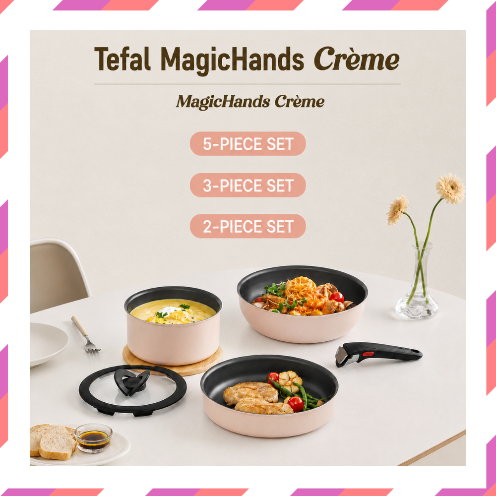 [TEFAL] ชุดกระทะ MagicHands Induction Crème de Peach – 2P/ 3P/ 5P(กระทะ,กระทะ,กระทะ,หม้อ,ที่จับถอดออ