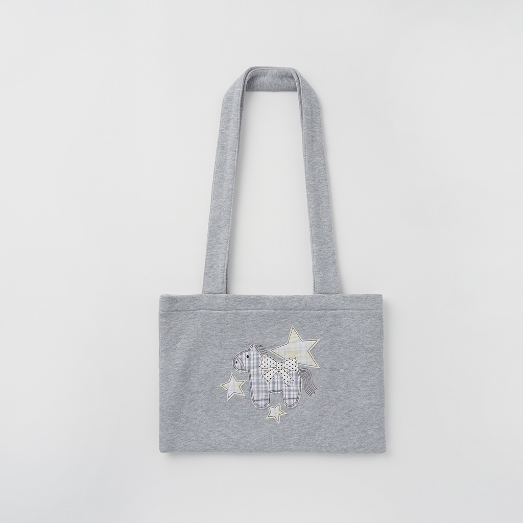 [RONRON] Ribbon Pony Applique Sweat Shoulder Bag / GREY — صورة 7