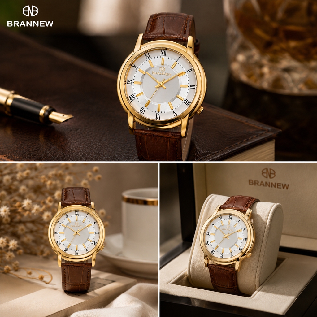 [จัดส่งจากเกาหลี] BRANNEW Elegant Classic Vintage Leather Dress Gold Watch (DN1310MG/FG)