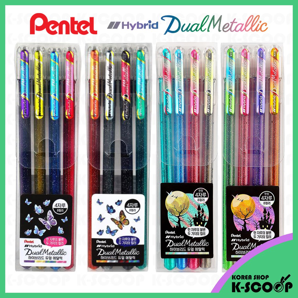 ปากกาเจล Pentel Hybrid Dual Metallic 1.0 มม. ชุด K110-4P