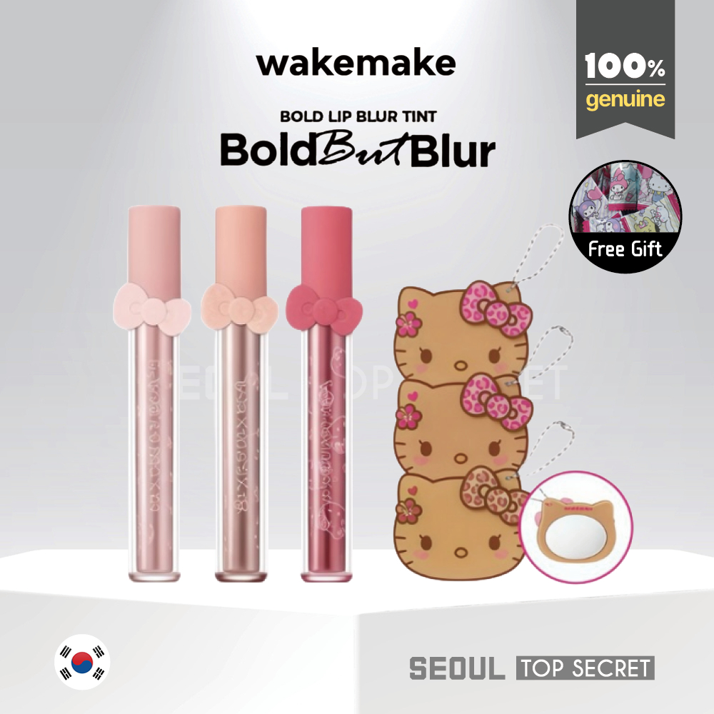 [WAKEMAKE] Bold Lip Blur Tint 3.3g + HELLO KITTY Mirror Keyring