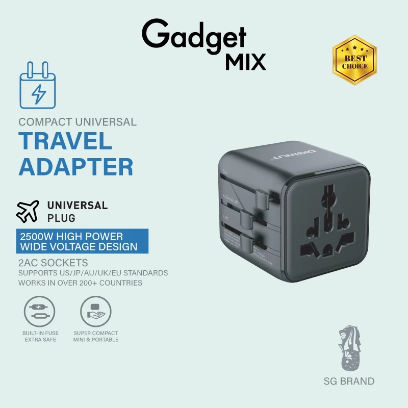Gadget Mix Diginut TR-12 Mini UniversalTravel Adapter สีดํา