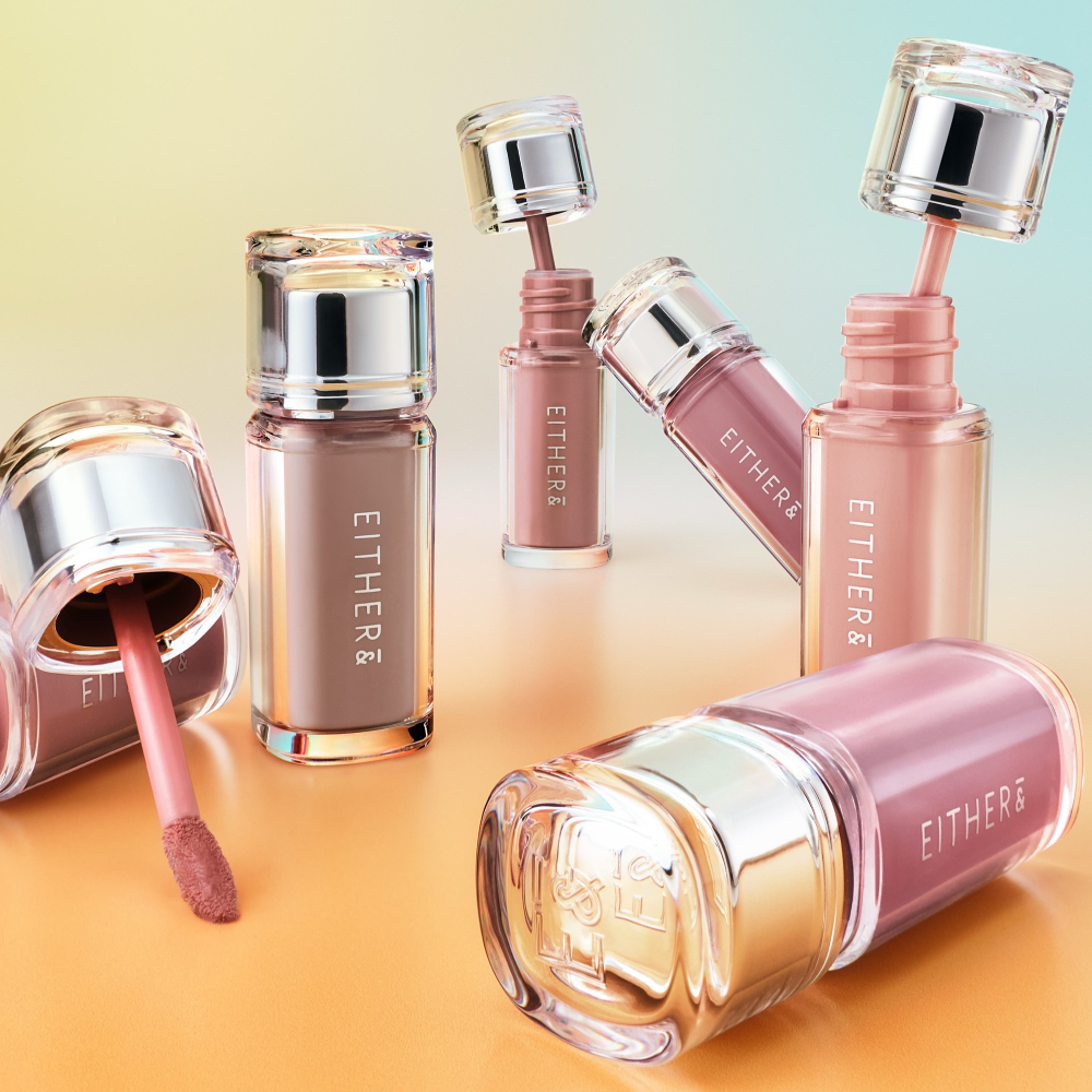 EITHER& Syrup Pumping Glaze Lip Gloss 6 สี Korean Glossy Lip Glaze สําหรับริมฝีปาก Glassy ให้ความชุ่