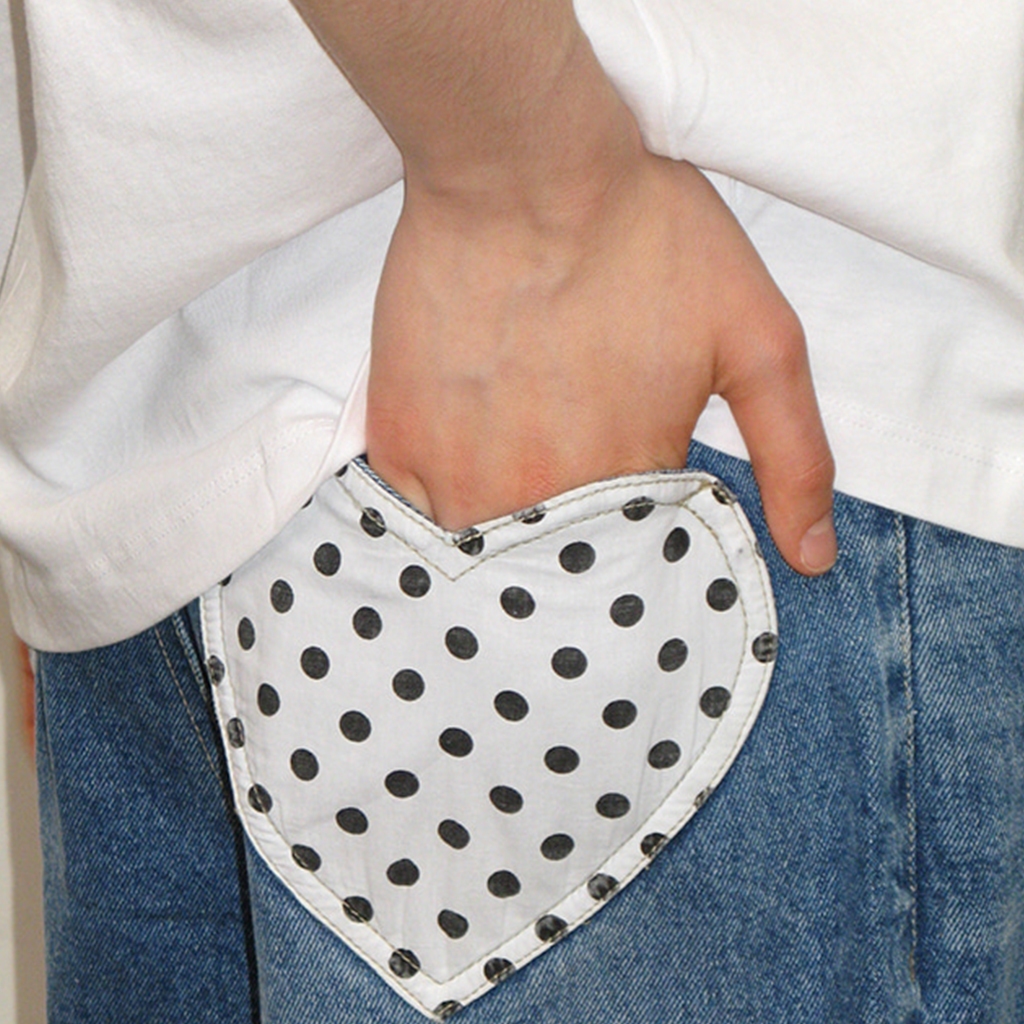 [RONRON] Patch Roll Up Denim Pants / WHITE DOT — صورة 5