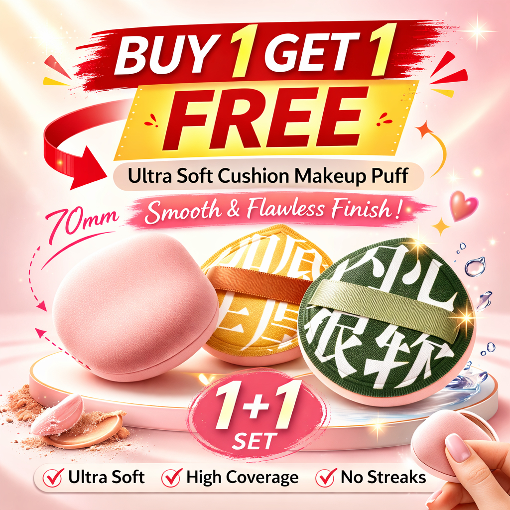 พัฟคุชชั่นพัฟแต่งหน้า 1+1 ชุด ฟองน้ํารองพื้นนุ่มพิเศษ 70 มม. TikTok Viral Beauty Blender K-Beauty Puff