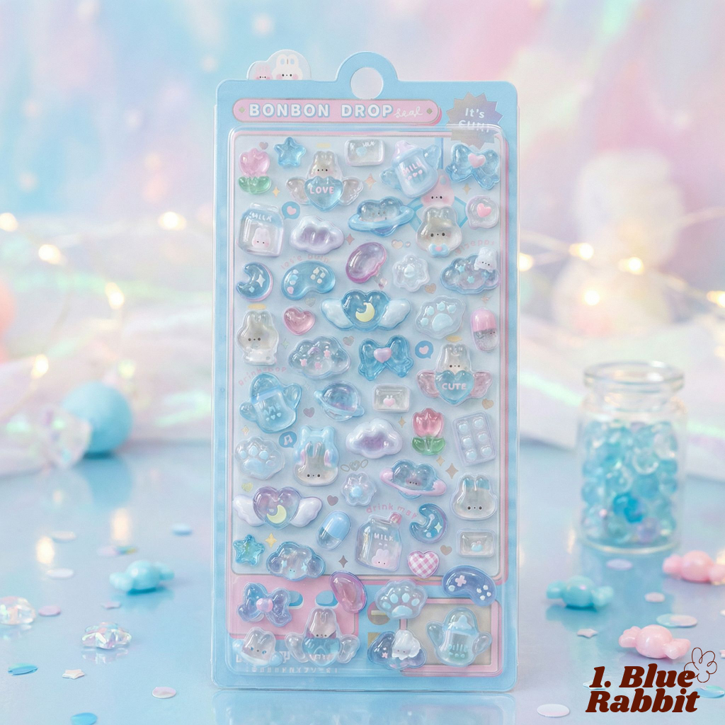 สติ๊กเกอร์ 3D Puffy Friends สีม่วง | Bonbon Drop Epoxy Sticker สําหรับ Deco & Phone Case