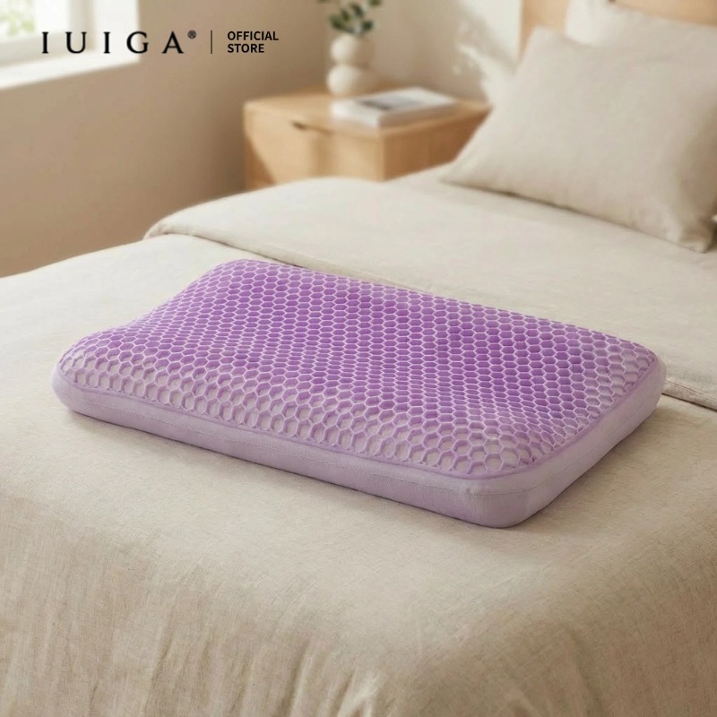 IUIGA หมอนบรรเทาความดันตามหลักสรีรศาสตร์ช้า Rebound Memory Foam TPE Air Cell รองรับคอและบรรเทาอาการป