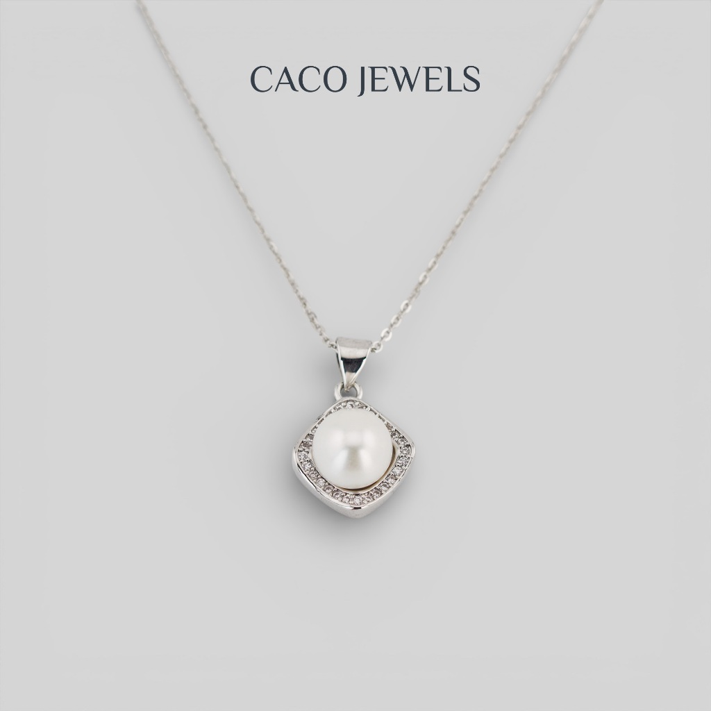 CACO 3A สร้อยคอมุกน้ําจืดพรีเมี่ยม 925 เงินสเตอร์ลิงประดับเพชรเซอร์โคเนีย "Argent" (1 ชิ้น)