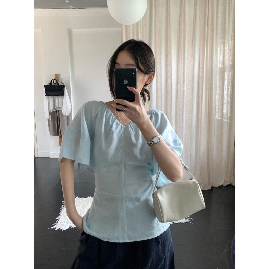 MUN TOP - เสื้อผูกหลังผ้าลินิน - A22