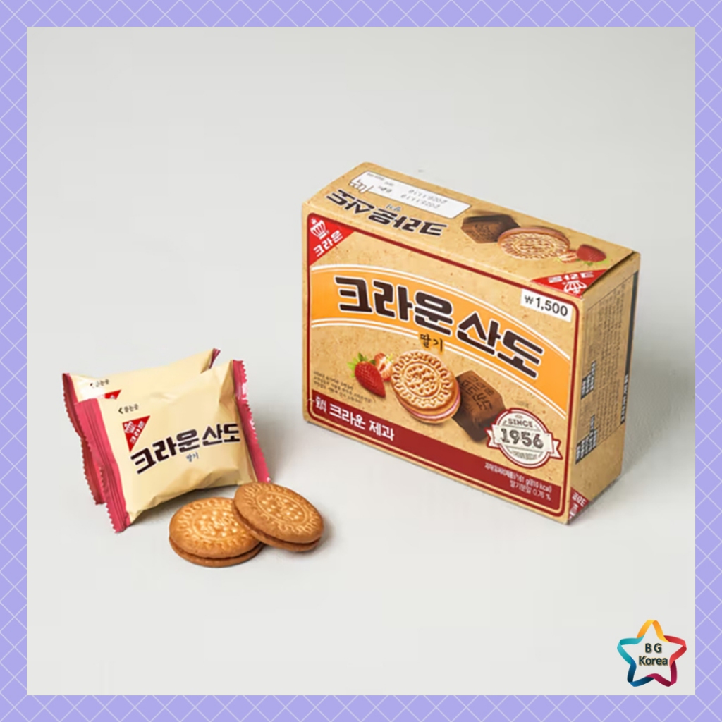 Crown Sando Strawberry Cream Cheese Biscuit 161g คุกกี้แซนวิชเกาหลี