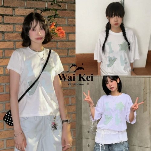 [WAIKEI] YK CHECK APPLIQUE TEE_4 COLORS/ สินค้า KR แท้ 100% / จัดส่งรวดเร็วจาก KR!