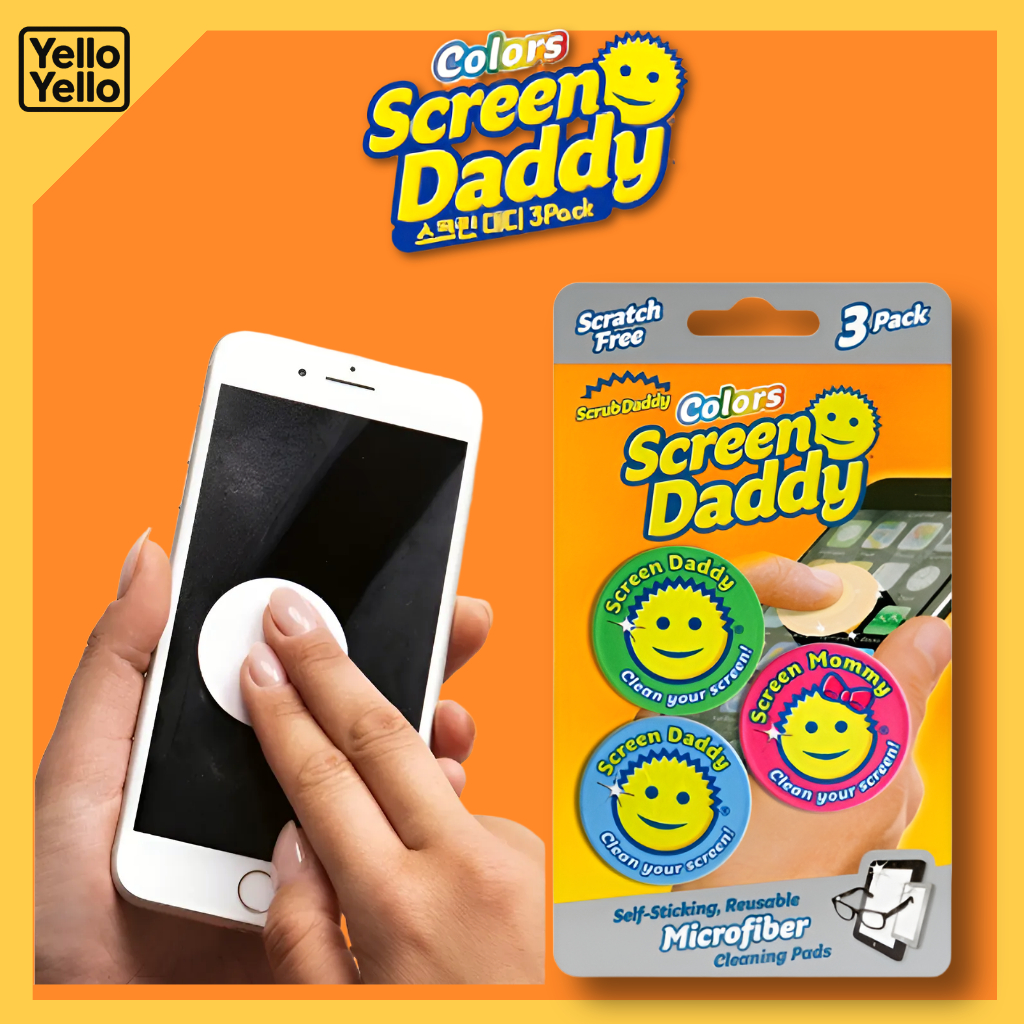 SCRUB DADDY Screen Daddy 3 ชิ้นชุดทําความสะอาดหน้าจอไมโครไฟเบอร์แท็บเล็ตสติกเกอร์โทรศัพท์เกาหลี