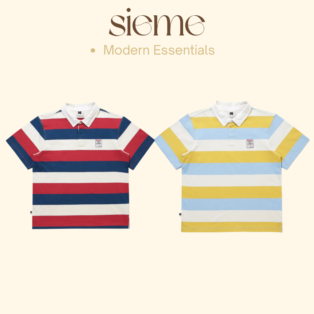 Kodak K6223LTS11 เสื้อยืดแขนสั้นคอปกรักบี้ลายทาง