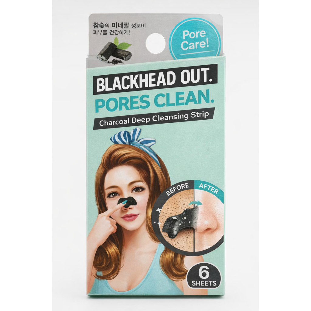 Charcoal Nose Pack 6 แผ่น Blackhead Remover Sebum Control Pore Care Nose Strip