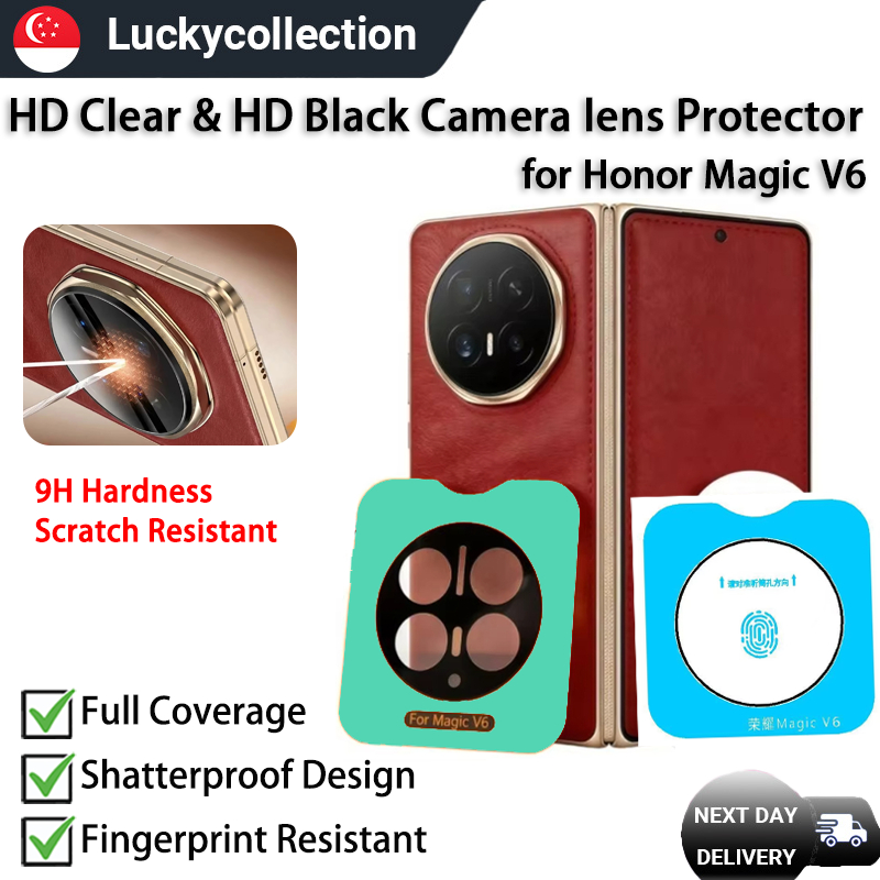SG 24H SHIP สําหรับ Honor Magic V6 ตัวป้องกันเลนส์กล้อง HD Black & HD ฝาครอบเลนส์กระจกนิรภัยใสพร้อมบ