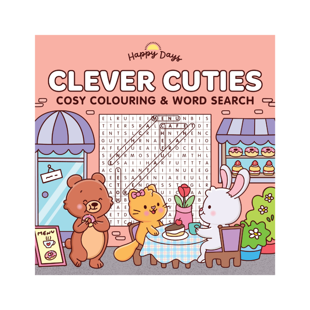 Happy Days Clever Cuties Coouring & Word Search Book สําหรับเด็กหน้าหนา