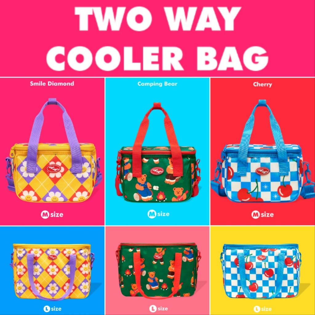 Wiggle Wiggle Two Way Cooler Bag (M/L)  Cherry / Smile Diamond / Camping Bear