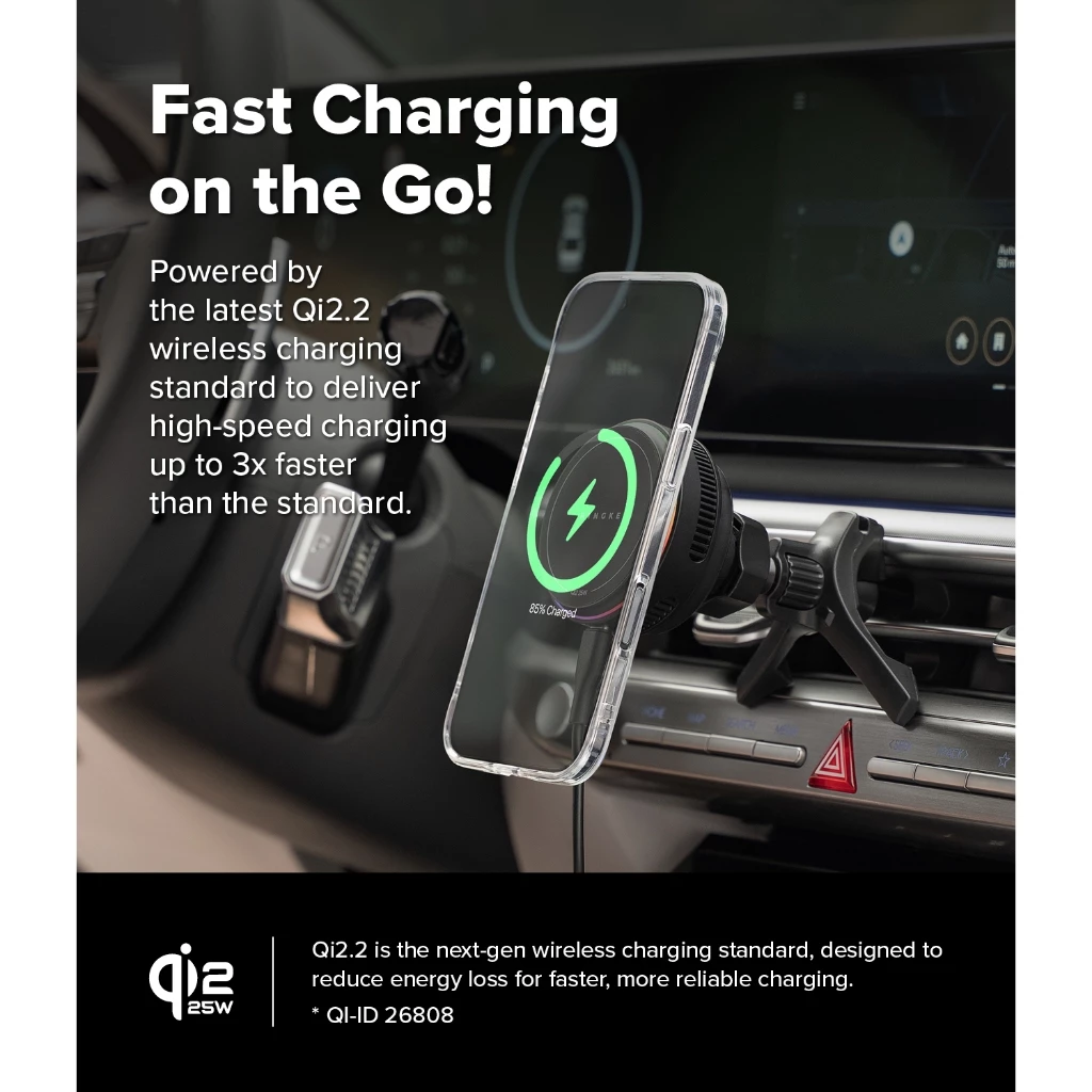 Ringke Qi2 25W Peltier Magnetic Car Charger Mount สําหรับสมาร์ทโฟนที่วางโทรศัพท์แม่เหล็กน้ําหนักเบาที่แข็งแกร่ง thumbnail 4