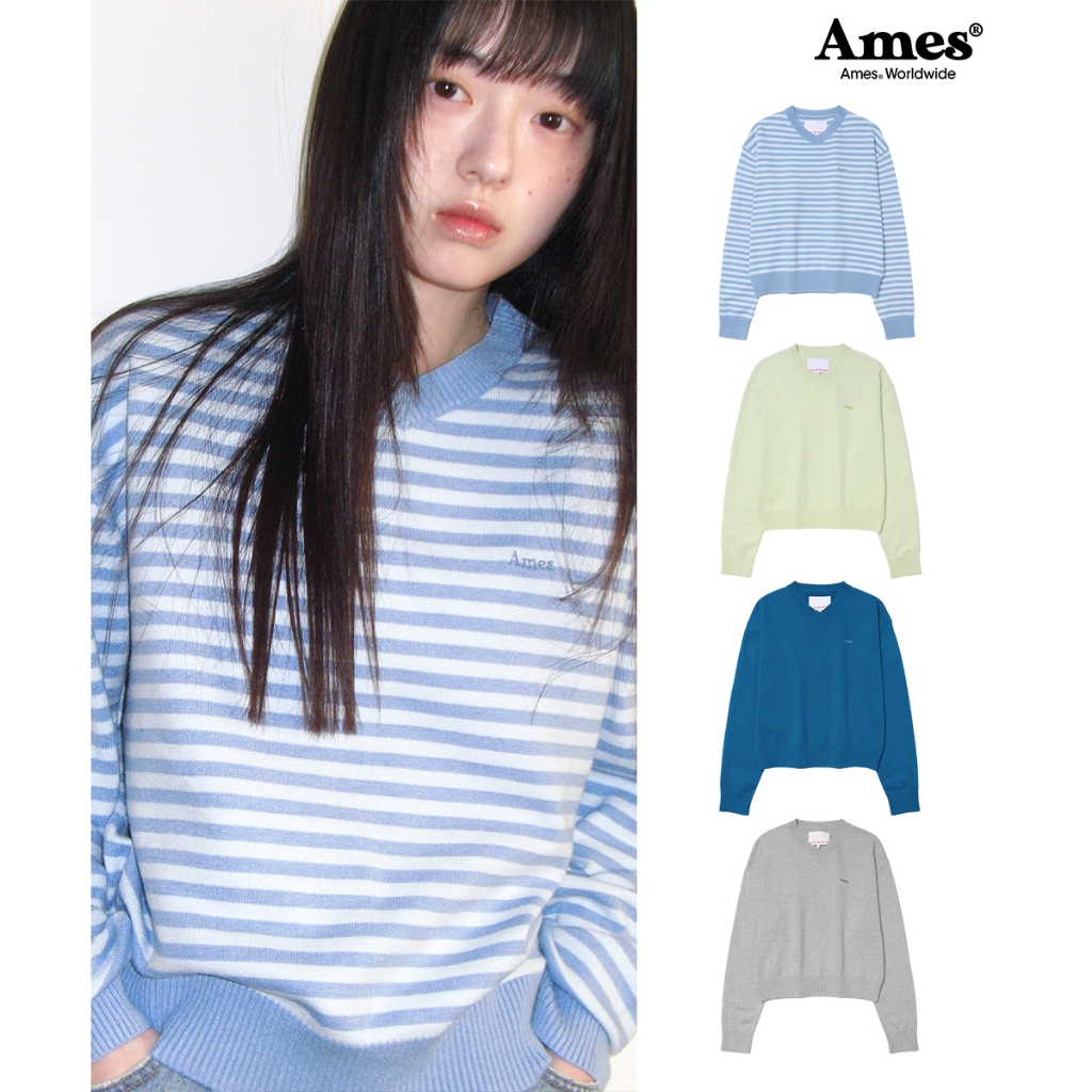 [AMES]BASIC V NECK KNIT_สไตล์เกาหลี