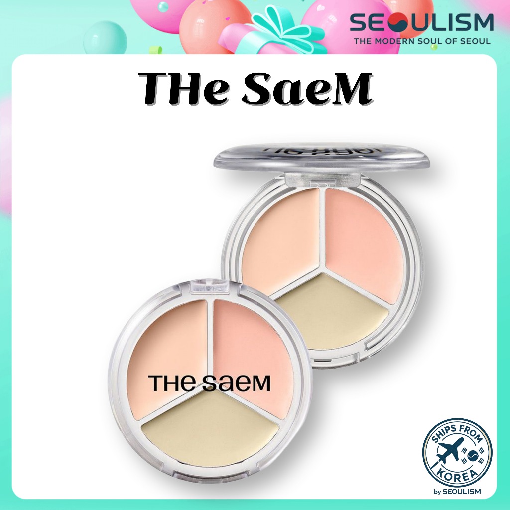 🇰🇷[THE SAEM] Cover Perfection Triple Pot Concealer Glow 3 สี | พาเลทคอนซีลเลอร์ | แต่งหน้าเกาหลี