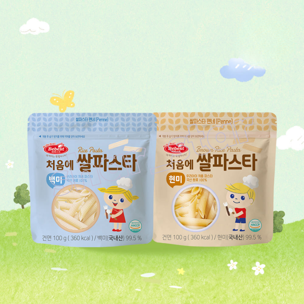 Bebest First Rice Pasta (ข้าวขาว+ข้าวกล้อง) Soft Penne for Baby, First Pasta & Kids Snack, Gluten Fr