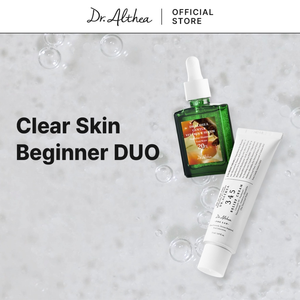 Dr.Althea Clear Skin Beginner DUO | 345 รีลีฟ ครีม 50มล. + เซรั่มวิตามินซีสูตรอ่อนโยน 30มล