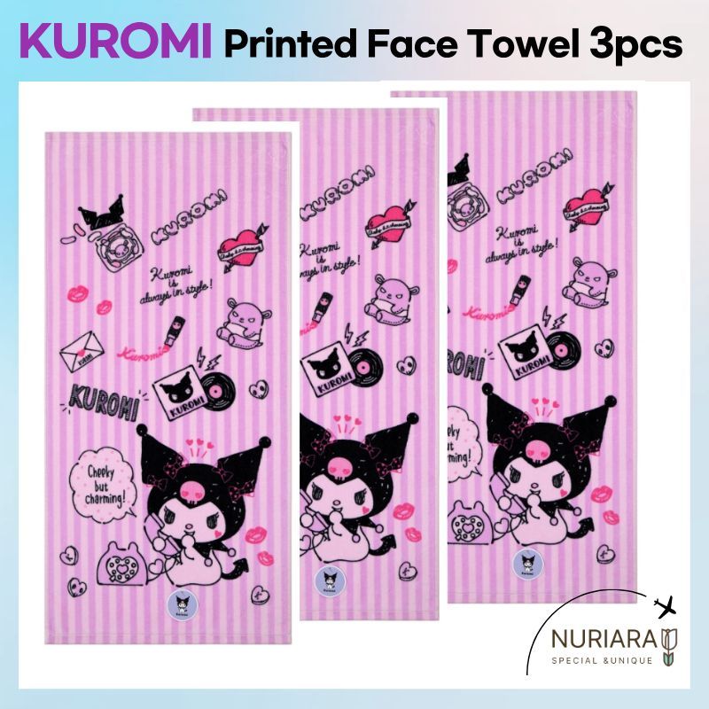 Kuromi พิมพ์ Face Towel 3pcs – Soft 20s Cotton 100g / Kuromi Sanrio Towel Cotton Face Towel Kidsl Ch