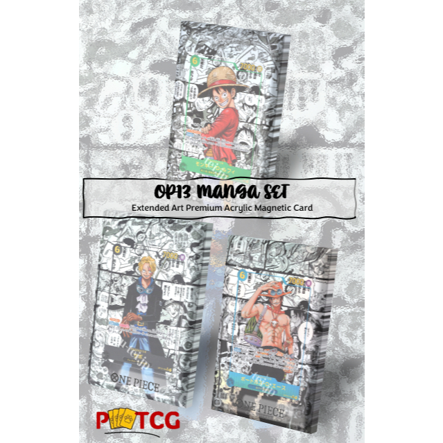 พรีเมี่ยมแม่เหล็กกรณีขยายงานศิลปะอะคริลิค: OP13 Manga Luffy Ace Sabo Set Alternate Art/ AA God Pack/