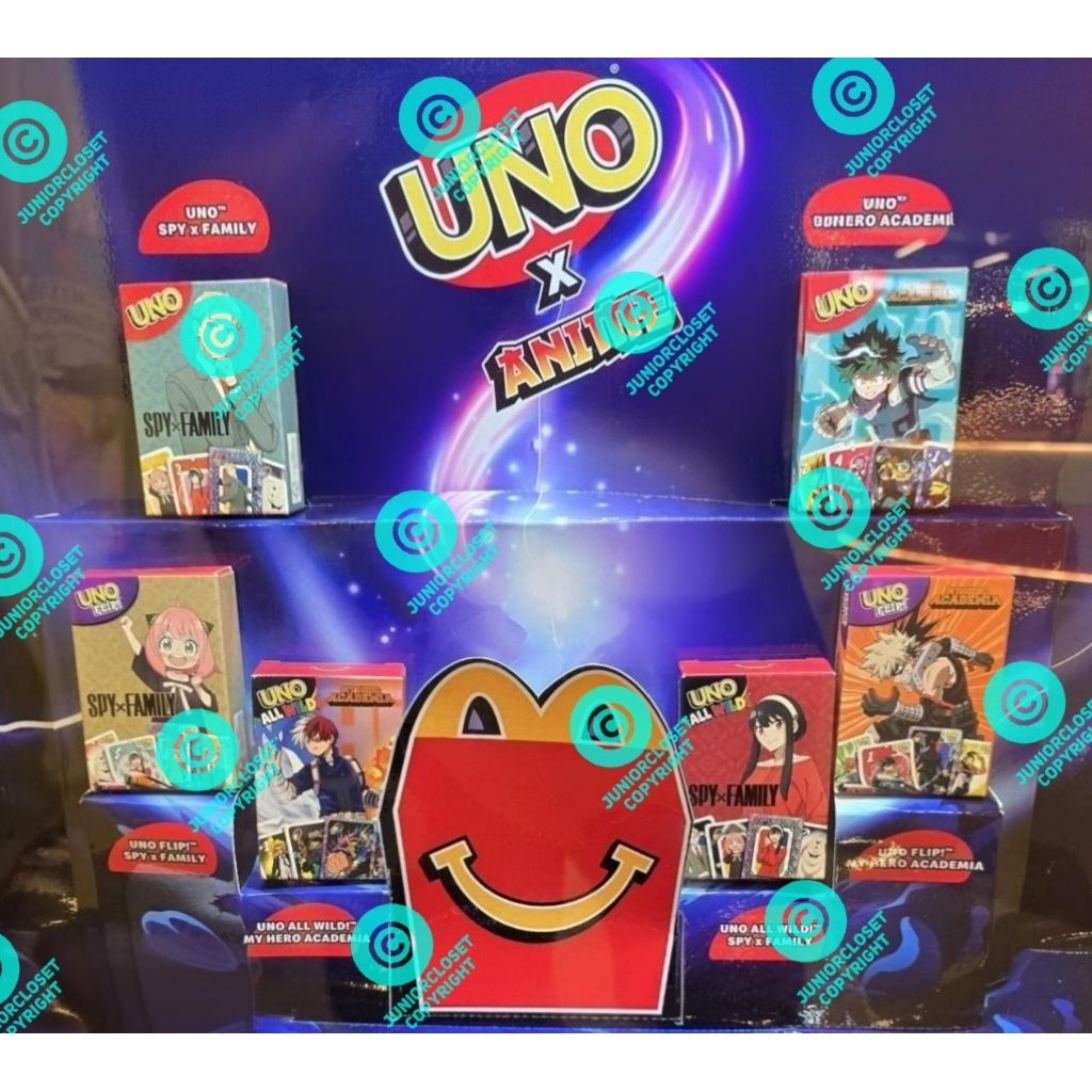 ️ Happy meal toy McDonalds Uno x Anime Uno Uno flip! SpyxFamily เกมไพ่อะคาเดเมียฮีโร่ของฉัน