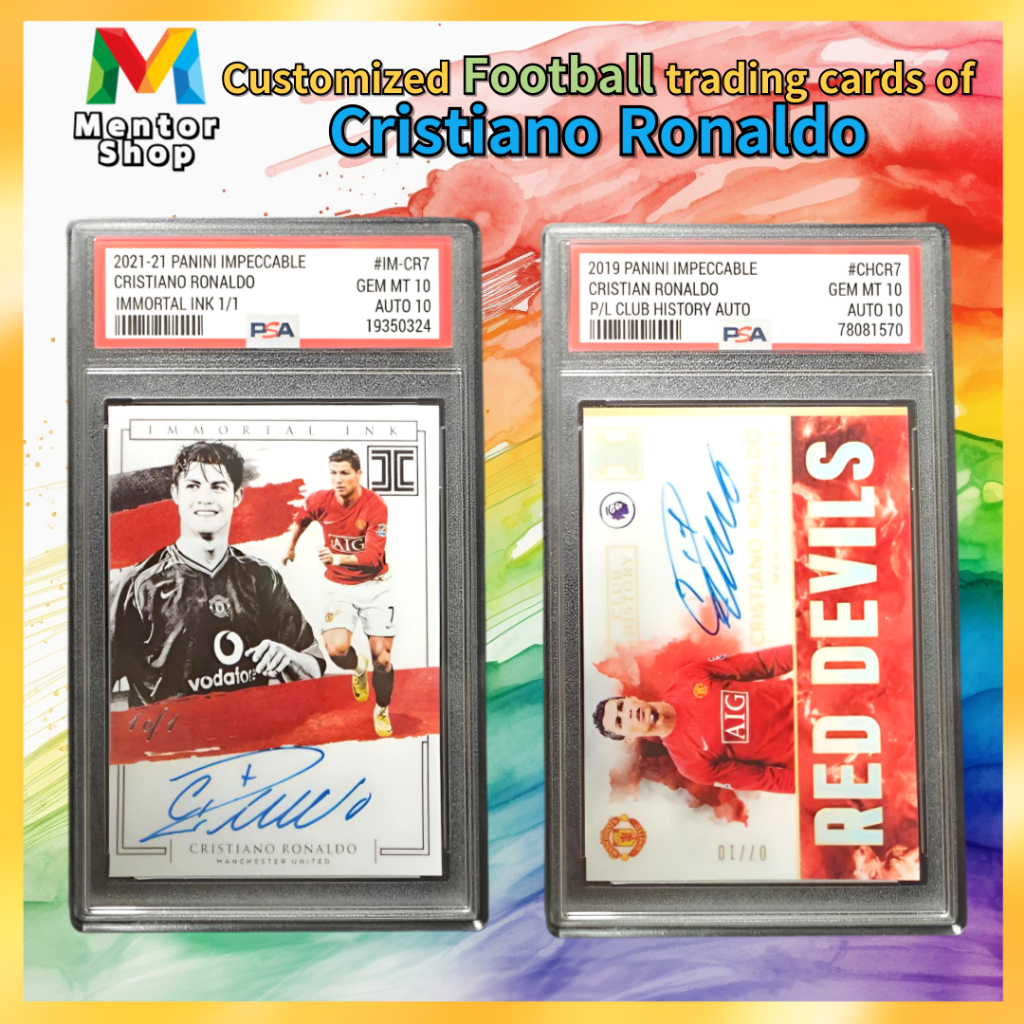 [ร้านเมนเตอร์] Cristiano Ronaldo Manchester United Custom Facsimile การ์ดลายเซ็น PSA สไตล์ Toploader Impecable Red Devils Collector Card