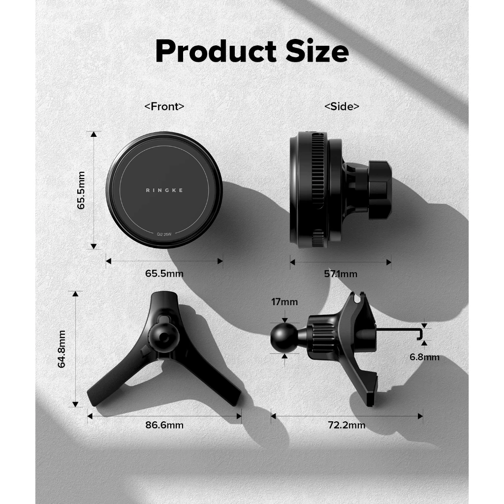 Ringke Qi2 25W Peltier Magnetic Car Charger Mount สําหรับสมาร์ทโฟนที่วางโทรศัพท์แม่เหล็กน้ําหนักเบาที่แข็งแกร่ง thumbnail 9